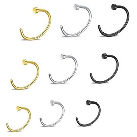 LIURFLNC Pack of 9 Fake Nose Ring, Fake Nose Piercing, Fake Nose Ring, Fake Piercing Set, Nose Piercing, No Needle Earring, Nose Piercing, Fake for Nostril, Breasts, Ear Lip (Gold Silver Black),