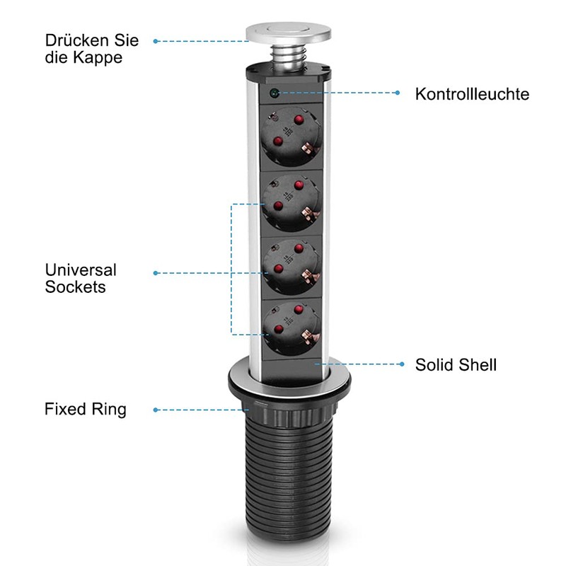 Socket Plug, Retractable Socket with USB Table Power Strip 4-Way