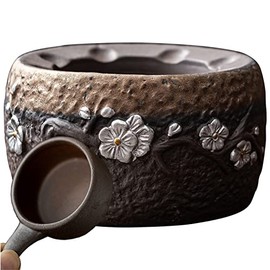 Fenyya Teapot Warmer Matte Classic Retro Ceramic Universal Tea Warmer Stand Set with Candle Holder Japanese Style for Warming Tea, Coffee and Milk etc.