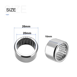 METALLIXITY HK2016 Needle Roller Bearings 20mm ID x 26mm OD x 16mm Height 1 Pack, Chromium Steel Open End Thrust Bearing - for Industrial Machinery and Equipment