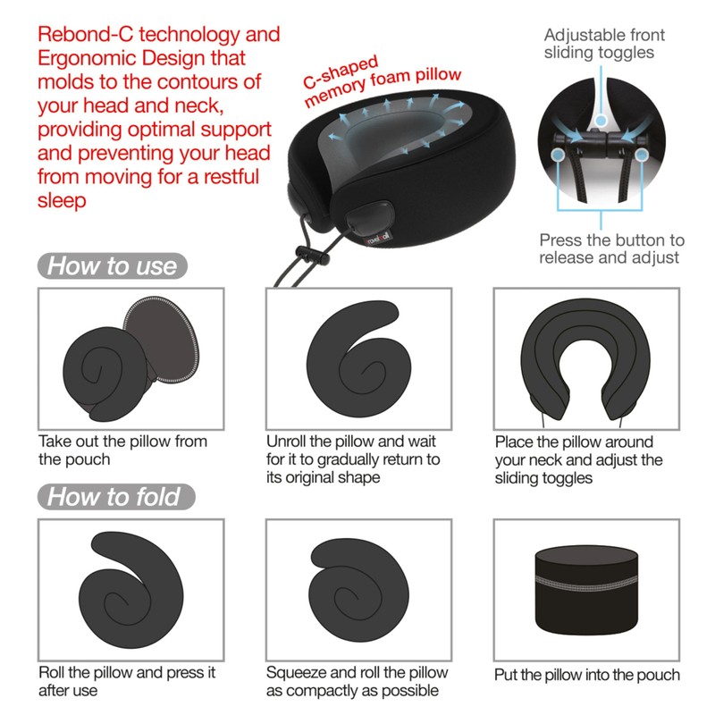Travelmall Switzerland Rebond-C Premium Travel Neck Pillow Memory Foam Neck