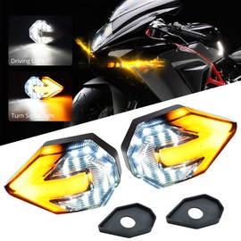 HENLIX Motorcycle Turn Signal LED Lights 21 SMD LEDs Arrow Amber Bilnker & White DRL Brake LED Indicator Waterproof for Motorbike.2-Pack.(White/Amber)