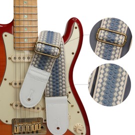 HOWROCK Guitar Strap Adjustable 33" – 57" Bass Electric Acoustic Polka Dot Jacquard Embroidery for Guitarists (White Blue White)