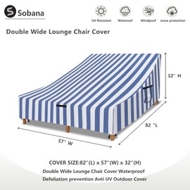 Sobana Waterproof Double Chaise Lounge Cover,600D Heavy Duty 82Inch Double Wide Patio Chaise Lounge Chair Covers-Blue