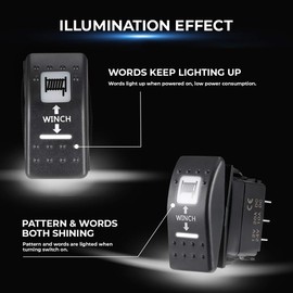 KEMIMOTO - Interruptor basculante de 7 pines, interruptor basculante UTV momentáneo compatible con Polaris RZR Ranger Can-am luz LED blanca, 20 amperios/12 V, cabrestante de palanca de entrada/salida