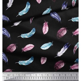 Soimoi Black Heavy Canvas Fabric Colorful Feather Upholstery Fabric, Fabric for Home Accents Print Fabric by Yard 58 Inch Wide
