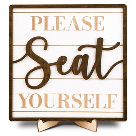 Woodamore Please Seat Yourself Bathroom Sign - Farmhouse Bathroom Signs Decor, Small Bathroom Decor Sign For Shelf Restroom Decor And Accessories, Wooden Bath Sign For Bathroom Decorations