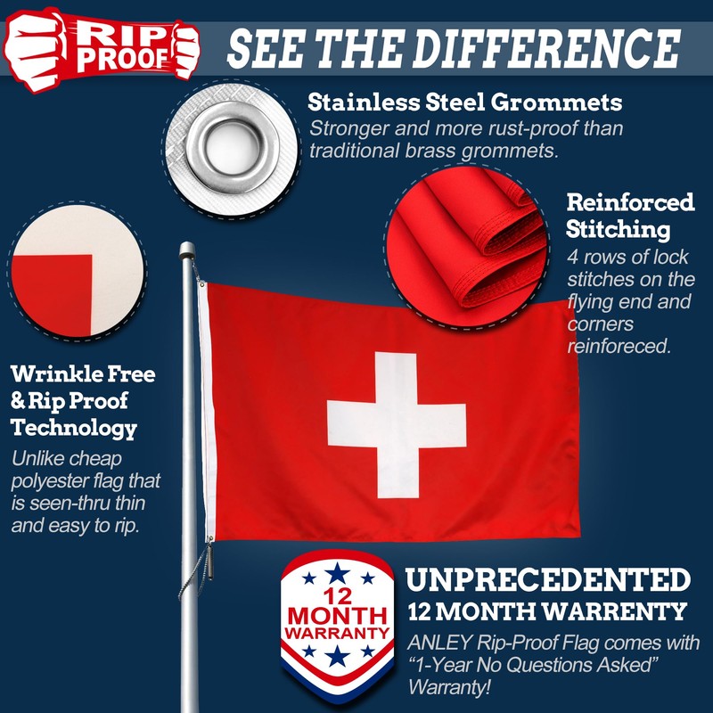 Anley Rip-Proof Double Sided 3-Ply Switzerland Flag 3x5 Foot -