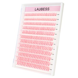 Lash Clusters LAUBESS Individual Lashes Waterproof Pink Colored Eyelash Clusters Mixed Tray Cluster Eyelash Extensions Soft Cluster Lashes for Beginners (40D-D-Mix9-16-Pink)