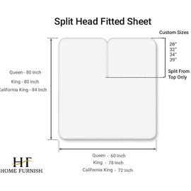 HOME-FURNISH Top Split King Fitted Sheet for Adjustable beds, 1 PC Half Only Down 34 inches from The Top, 600 Thread Count 100 Cotton King, White Solid, 34