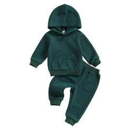 Ledy Champswiin Winter Toddler Little Boy Girl Clothes Set Long Sleeve Hoodies+Pants Solid Color Sweat Outfits (Green, 6-12 Months)