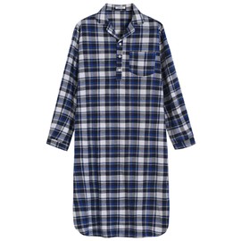 Latuza Men's Cotton Flannel Nightshirts Long Sleeve Night Gown XL Blue