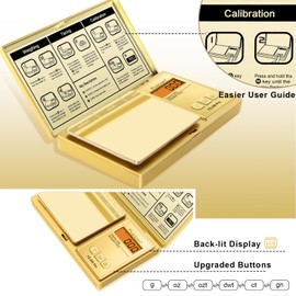 Fuzion Digital Pocket Scale .01 Gram Accuracy, Gold Titanium Plating, 200g Digital Gram Scales for Small Food, Jewelry, Herb, Spice, Coin - Weight Gram and Oz - 100g Calibration Weight