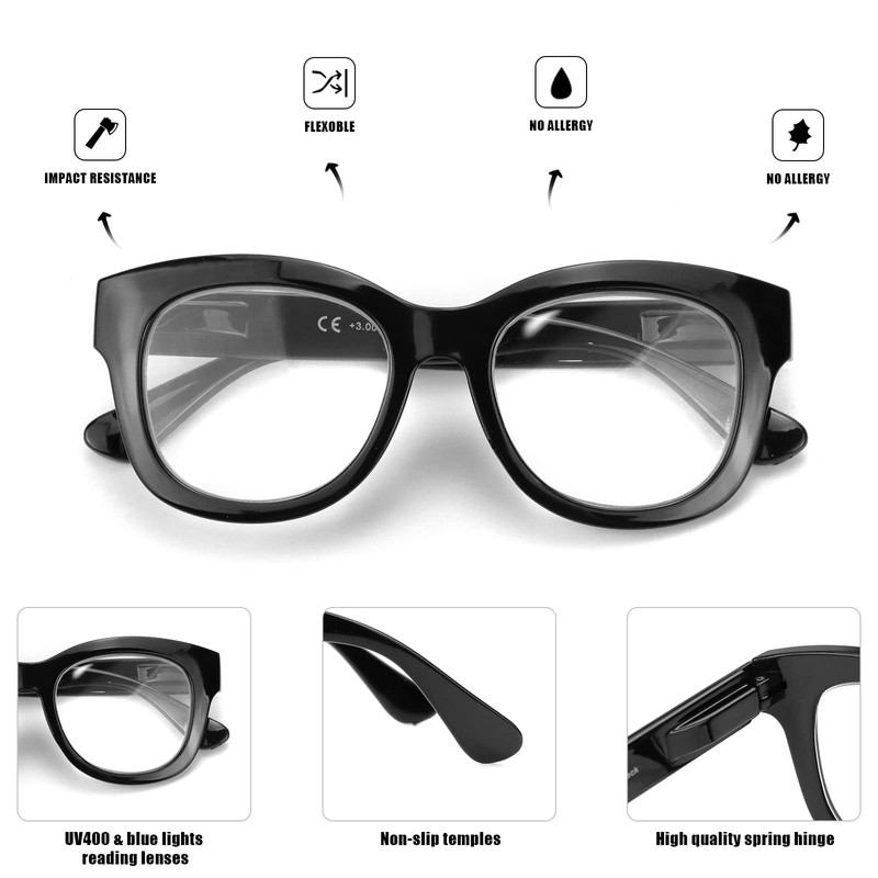 Soarea Oprah Oversized Reading Glasses for Women Trendy Round Computer