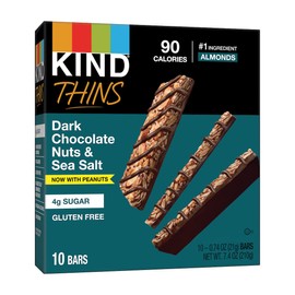 KIND THINS Dark Chocolate Nuts & Sea Salt Bars, 0.74 Ounce, 10 Count, Gluten Free Bars, 4g Sugar (60 Bars)