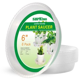 SupKing 6 Pack Plant Saucers Drip Tray,6 8 10 12 14 Inch Heavy Sturdy Plastic Flower Pot Saucers for Indoor,Clear Plastic Planter Water Tray for Plant Pots Liners (6''-Clear)