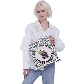 MBMSO Panda Tote Bag just Who Loves Pandas Shoulder Bag Panda Lover Gifts Panda Shopping Bag (Panda TB-02)