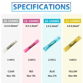 Heat Shrink Butt Connectors Kit - Waterproof Wire Connectors for Wiring - Electrical Connectors Kit with Crimp Terminals - Marine Wiring AWG Terminal (800Pcs)
