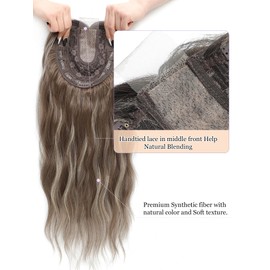 PANEWAY Hair Topper for Women 20 Inch Wavy Synthetic Fiber Topper with Natural Waves, Clip-In Hairpiece for Thinning Hair, Adds Volume & Length, Lightweight & Breathable