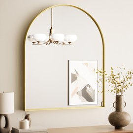 TokeShimi 30x36 Arched Vanity Mirror for Bathroom,Tempered Glass,Brushed Gold Arched Barhroom Mirror for Mantel,Living Room,Entryway