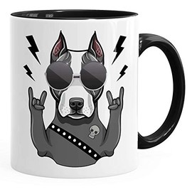 MoonWorks® Kaffee-Tasse mit Motiv Hund Heavy Metal Comicstil Metalhand Bürotasse lustige Kaffeebecher schwarz Keramik-Tasse