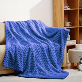 Excervent Flannel Fleece Throw Blanket (50x70 inches), Hexagon Jacquard Decorative Fuzzy Blankets for Household, Camping, and Travel, Super Soft Cozy, Suitable for All Seasons,Blue