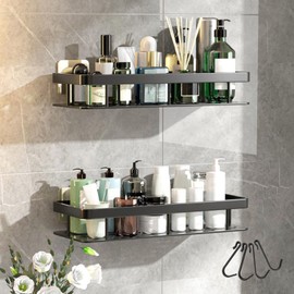 Estanteria Ducha para Baño,Estante Organizador Regadera para Baño,Estante para Baño Sin Taladro,Repisa para Baño Pared,Cesta Organizadora a Prueba de óxido,con 4 Ganchos,para Baño,Cocina,Hotel (2 PCS)