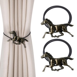 Dalababa Magnetic Curtain Tiebacks, 2 Pcs Horse-shape Curtain Tie Backs, Retro Drapery Holdbacks Rope Holder Straps Buckles for Cafe Balcony Home Decor - Bronze