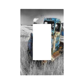 Vintage Country Old Blue Truck 1 Gang Rocker Light Switch Plate Rustic Automobile Single Decora Outlet Wall Plate Cover Faceplate Decorative Switchplate GFCI for Bathroom Bedroom Livingroom Decorate
