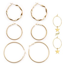 Hoop Earrings Set Twist Hoop Earrings Geometric Earring 316L Stainless Steel Round-Tube Twist Lightweight Click-Top Hoop Earrings 4mm Wide Fashion Jewelry for Women Men [4 Pairs] Gold/Silver