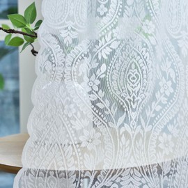 Kotile Ivory Lace Curtains 84 Inches Long for Living Room, 2 Panels Boho Damask Medallion Sheer Curtains for Bedroom, Rod Pocket Privacy Rustic Pasiley Floral Vintage Sheer Lace Drapes, 52 x 84 Inch