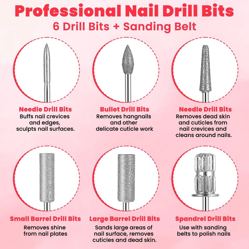 Xinjoduz 6 PCS Nail Drill Bits Cuticle Set, Professional Drill