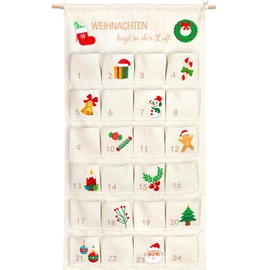 Shining She 2024 Advent Calendar for Filling Fabric, 100 x 50 cm Christmas Calendar for Filling, Reusable with 24 Pockets, Advent Calendar for Hanging, Hanging for Wall, Door, Christmas Decoration