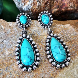 CUSIOALQQ 925 Sterling Silver Vintage Dangle Drop Turquoise Earrings for Women Bohemian Style Handmade Polishing Dainty Native-inspired Turquoise Gemstone Earrings Natural Dainty Female Earrings
