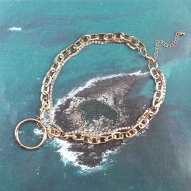 Erimberate Punk Circle Karma Necklace Choker Geometric Circular choker Necklace Layered Tennis Chain Necklace Gold Cuban Link Collarbone Necklace Chain Jewelry for Women and Girls