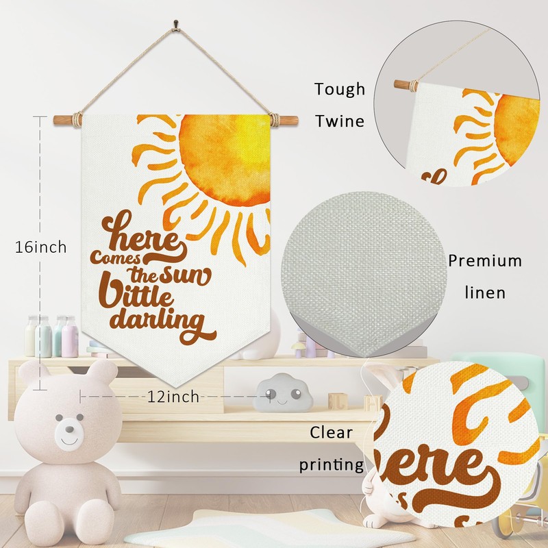 Here Comes The Sun Little Darling Canvas Banner for Baby