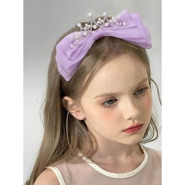 IYOU Crystal Princess Headband Purple Bow Hair Bands Pearl Crown Headwear Birthday Cosplay Party Hair Accessories for Girls