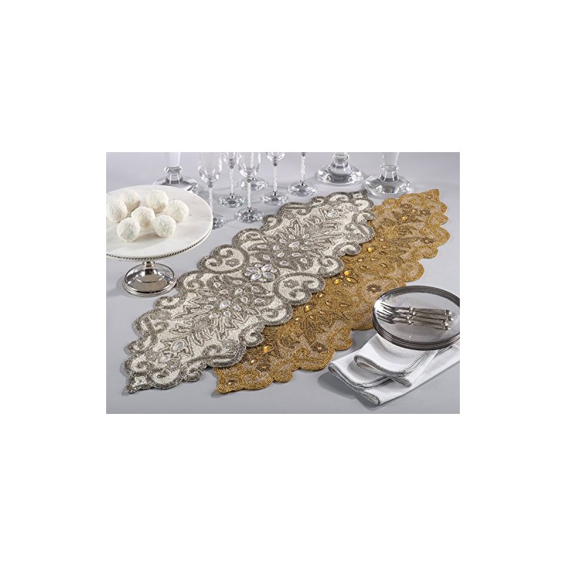 Fennco Styles Beaded Scroll Motif Table Runner - 2 Colors