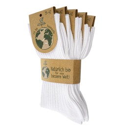 Leo Design 5 pairs of Organic Cotton Socks, Men & Women, Super Soft, Breathable, 80% NATURAL Organic Cotton, Seamless, Hypoallergenic (2-5, White)