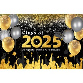 Class of 2025 Graduation Banner – Elegant Black & Gold Backdrop for Party Photos & Celebrations – 3x5ft/5x7ft