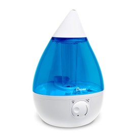Crane Ultrasonic Cool Mist Teardrop Humidifier for Baby Nursery, Bedroom, Office, Large Room, Adjustable Humidity, Auto Shut-Off, Easy Clean Blue & White 1 Gallon