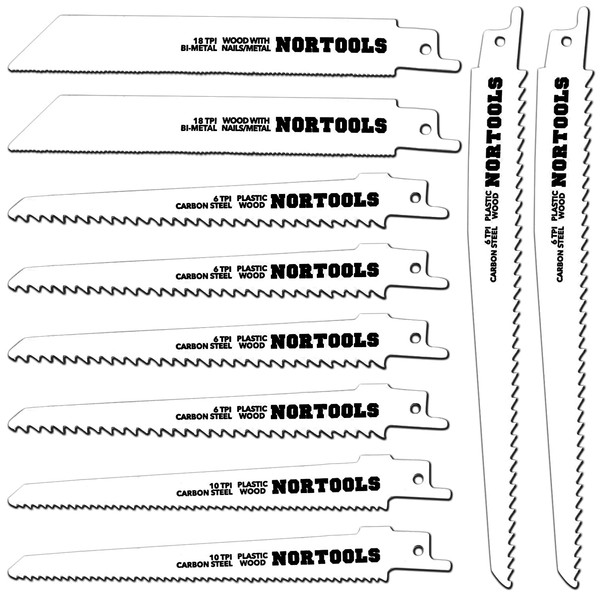 NORTOOLS Reciprocating Saw Blades 10 PCS HSS & HCS Cutter Wood Saw Blade Set for Metal Adapted to Bosch DEWALT Makita