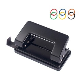 2 Hole Paper Hole Punch, Metal Hole Punch for Folders, Small Hole Punch, Ergonomic Design, for 10 Sheets, for School Home and Office, Black (with 6 Buckles in Random Colour)