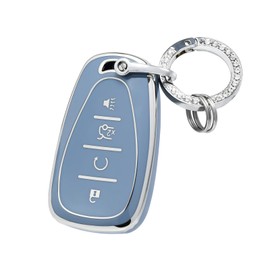 OFFCURVE for Chevy Key Fob Cover with Keychain Car Key Fob Case for Malibu Equinox Camaro Cruze Tahoe Traverse Blazer Volt Bolt Smart Key Holder Car Accessories, Blue