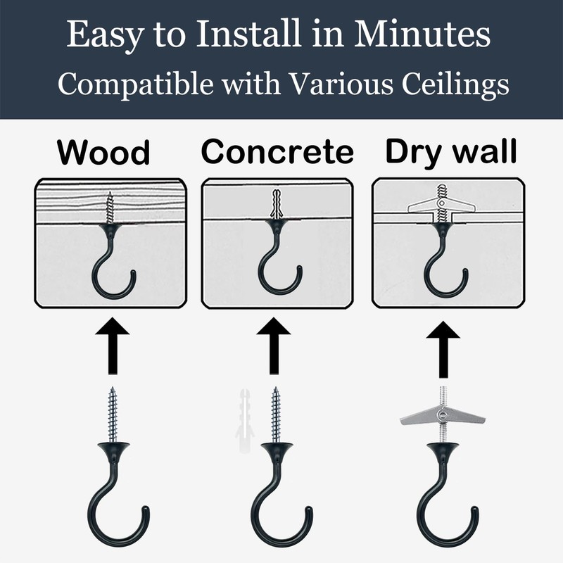 2 Sets Heavy Duty Swag Ceiling Hooks with Hardware for