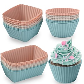 Tazas reutilizables de silicona para hornear,24 pcs Moldes de Silicona Para Cupcakes,Forros de Silicona de Grado Alimenticio Antiadherente para Moldes de Magdalenas para Donas,3Diferentes Formas Linda