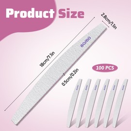 Nail Files 80/80 Grit (100 Pack), Professional Double Sides Emery Board for Acrylic Nails and Gel Nails Reusable Washable Coarse Nail File 80 Grits