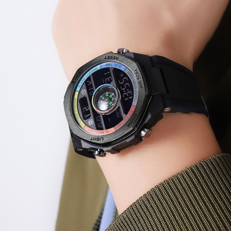 Outdoor Sports Electronic Watch Multifunctional Stylish Pedometer Compass Luminous Waterproof