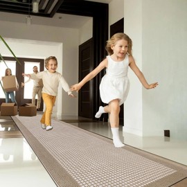 Ileading Runner Rug for Hallways 2.6'x12' Heavy-Duty Durable Entryway Floor Mat with Non Slip Rubber Backing Low-Pile High Traffic Carpet Machine Washable Accent Rugs for Kitchen, Living Room(Beige)