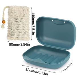 2Pcs Soap Box with Leakproof Design and Sisal Soap Bags Travel Bathroom Shower School Gym Hiking Use Dark Blue Black